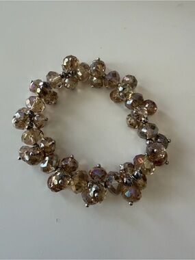 Champagne Faceted Beaded Stretch Bracelet Sparkly Crystal Look